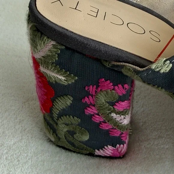 Sole Society Women's Embroidered Floral Open Toe Heels Shoes 7.5 Chunky Heel - Picture 11 of 16